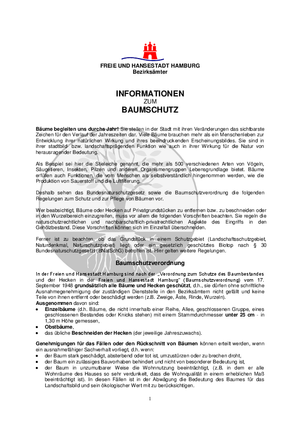 Informationen zum Baumschutz der FHH