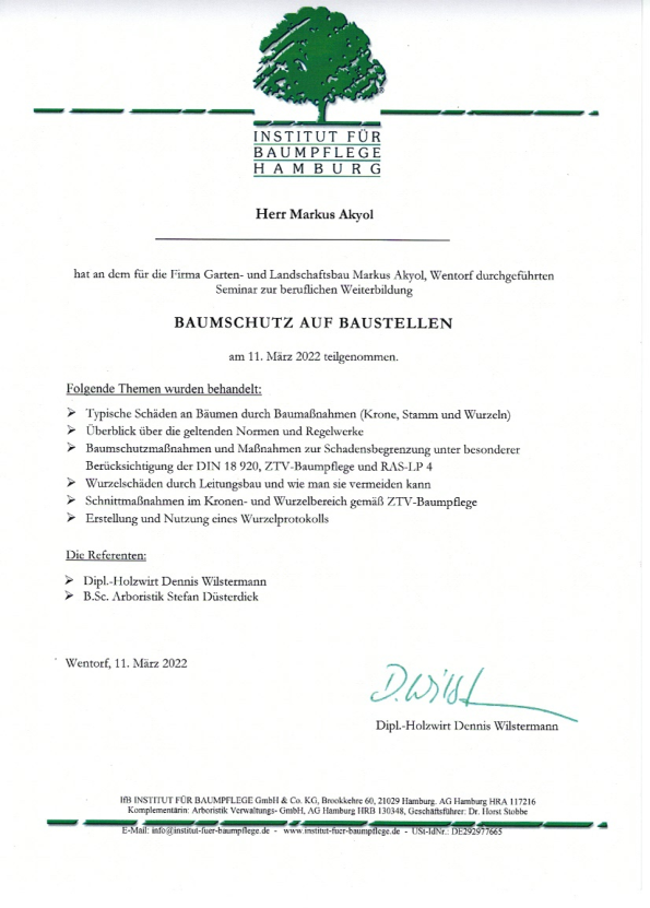 Zertifikat Baumschutz auf Baustellen